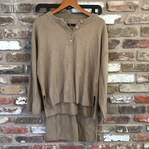 LILLUSORY Women's Tan Knit Sweater Top & Cropped Pants Set M/L